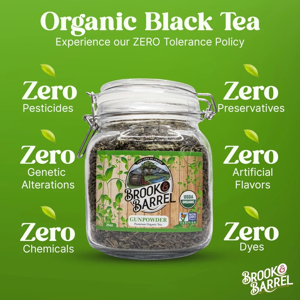Brook & Barrel USDA Organic Gunpowder Green Tea Loose Leaf 1.6 lbs Glass Jar