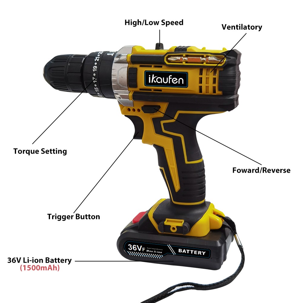 28pcs Electric Cordless Drill Screwdriver Bits Set 2X Battery 1X Charger B1