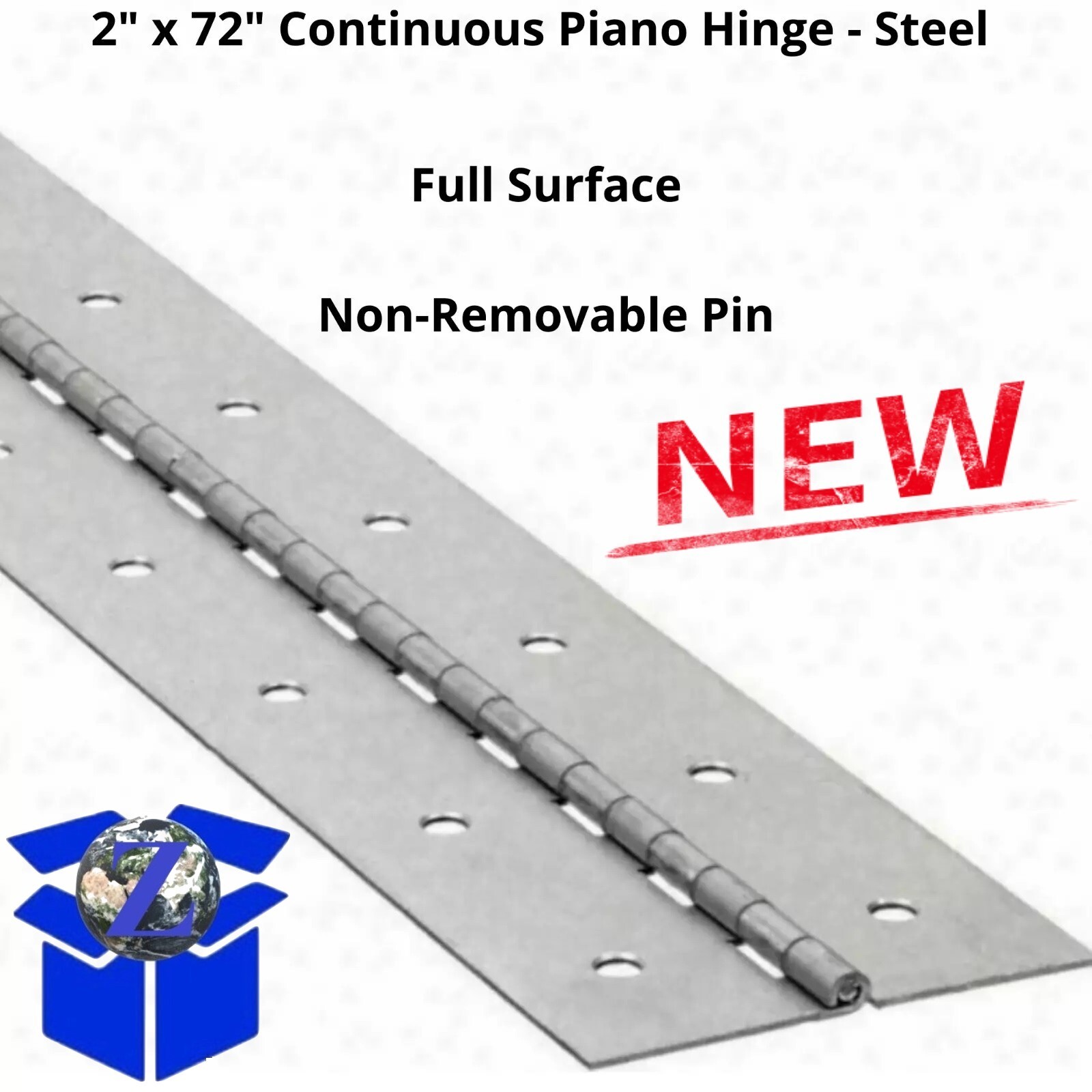 2″ x 72 Piano Hinge Steel Finish Continuous Full Surface Non-removable Pin NEW