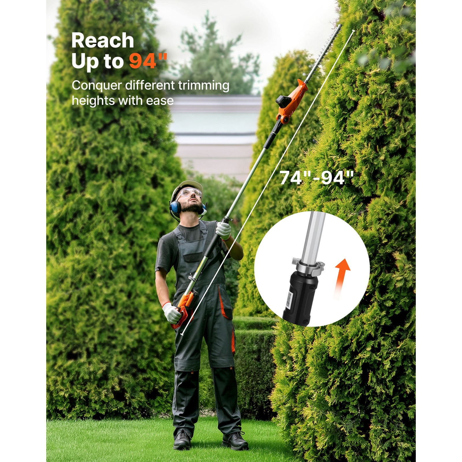 Uimoso Cordless Telescoping Hedge Trimmer 20V with 18-Inch Cutting Blade