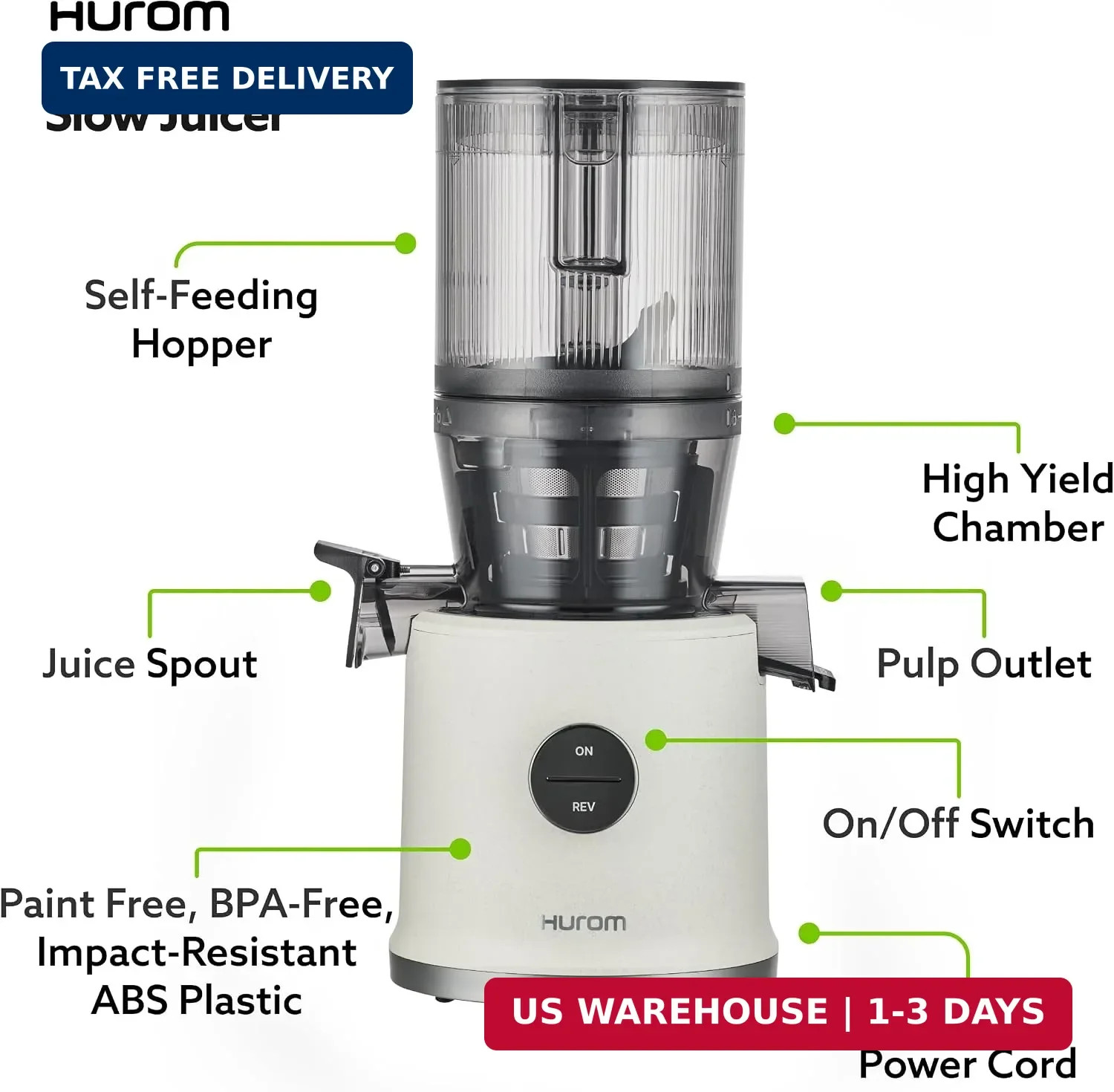 Hurom H80 Cold Press Juicer Machine – Kale – Dishwasher-Safe Parts, Spiral Blade