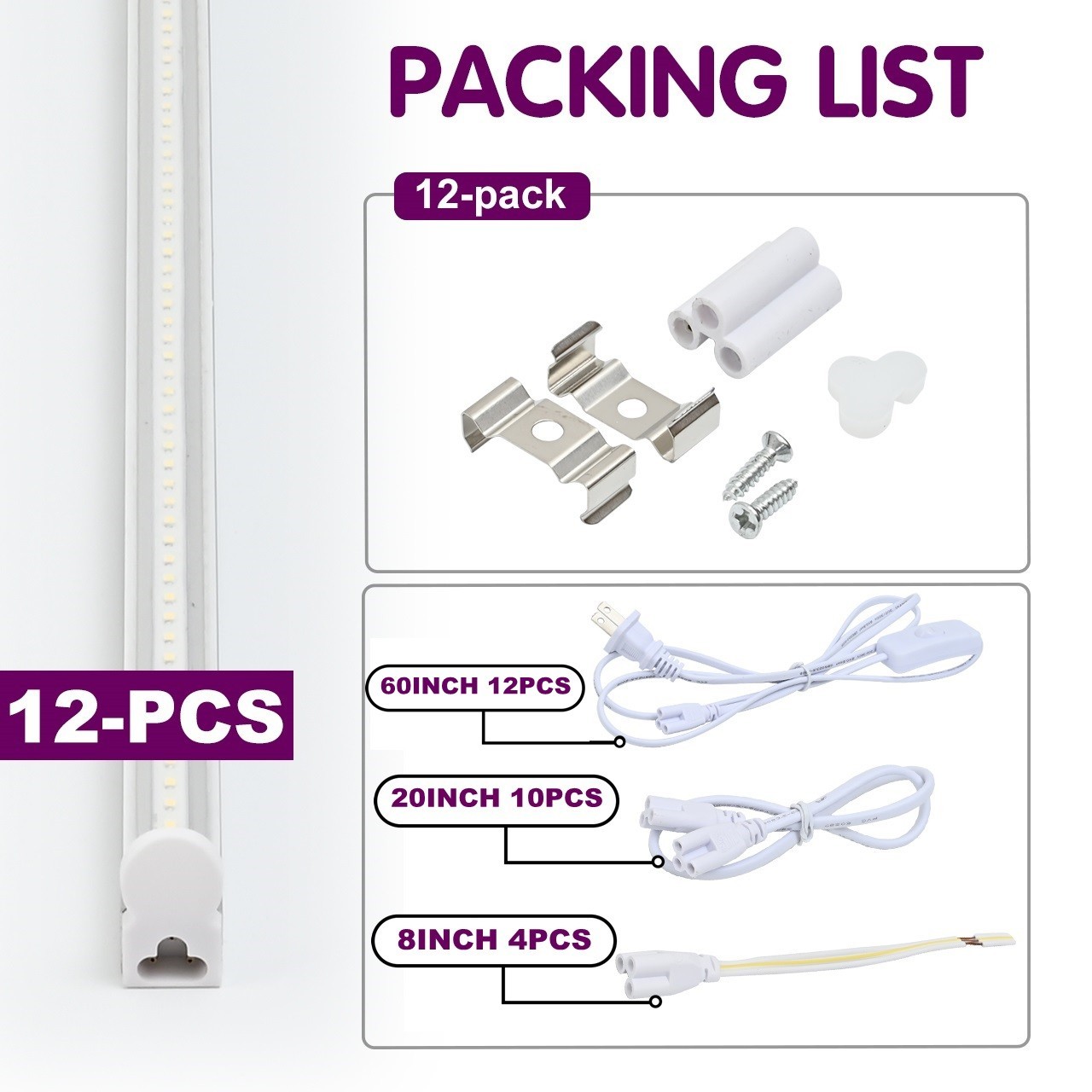 4FT Utility LED Shop Light Linkable T5 Integrated Tube Bulb 20W 6000k with Switc