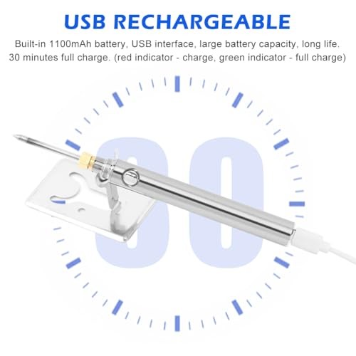 Cordless Soldering Iron Kit, Rechargeable 1100mah 5V 15W Rapid Heat Silver