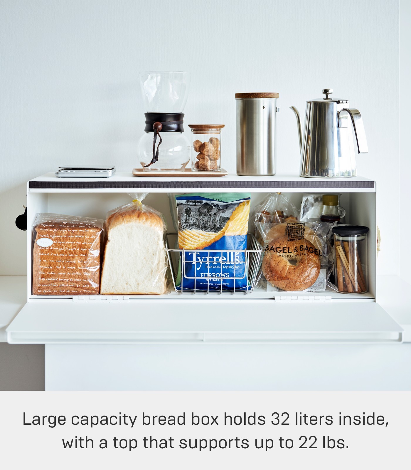 Yamazaki Home Tower Bread Box Wide Kitchen Countertop Storage Bin Organizer