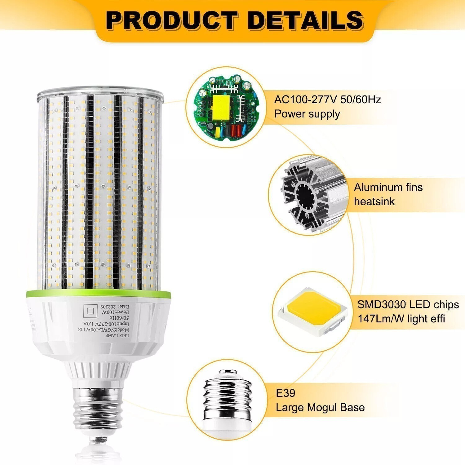 300Watt LED Corn Bulb Light ETL Replace 1500W MH HPS Warehouse Parking Lot Light