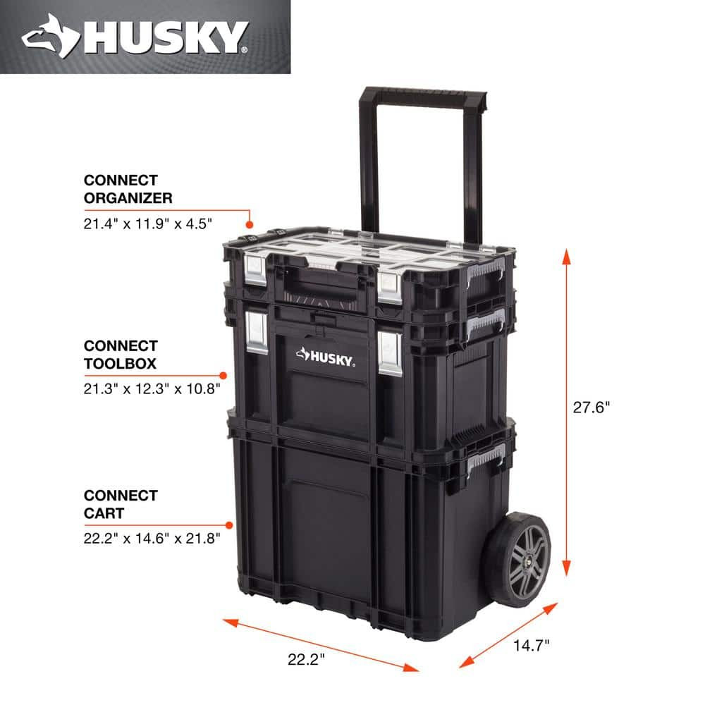 22 in. Husky Portable Rolling Tool Box on Wheels Cart Part Organizer Storage Bin