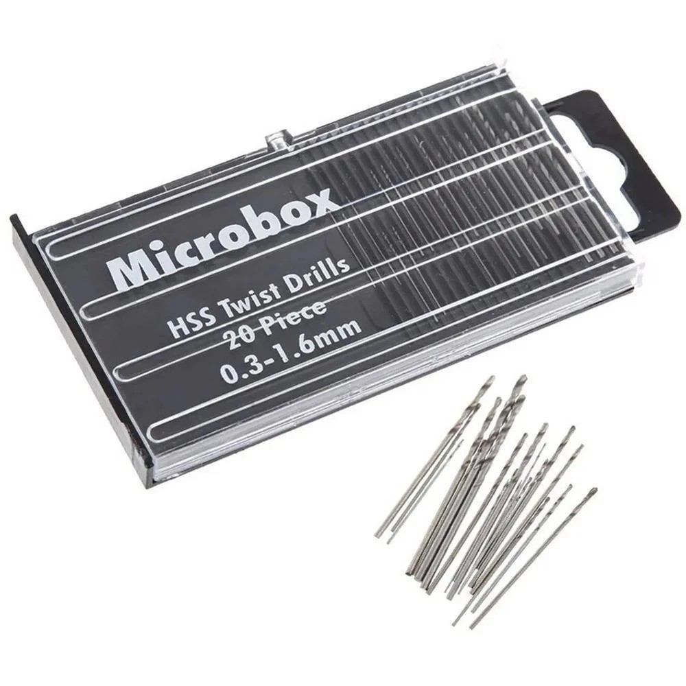 20pc Micro Drill Bit Set Wire Gauge Index #61-80 without Swivel Head Pin Vise