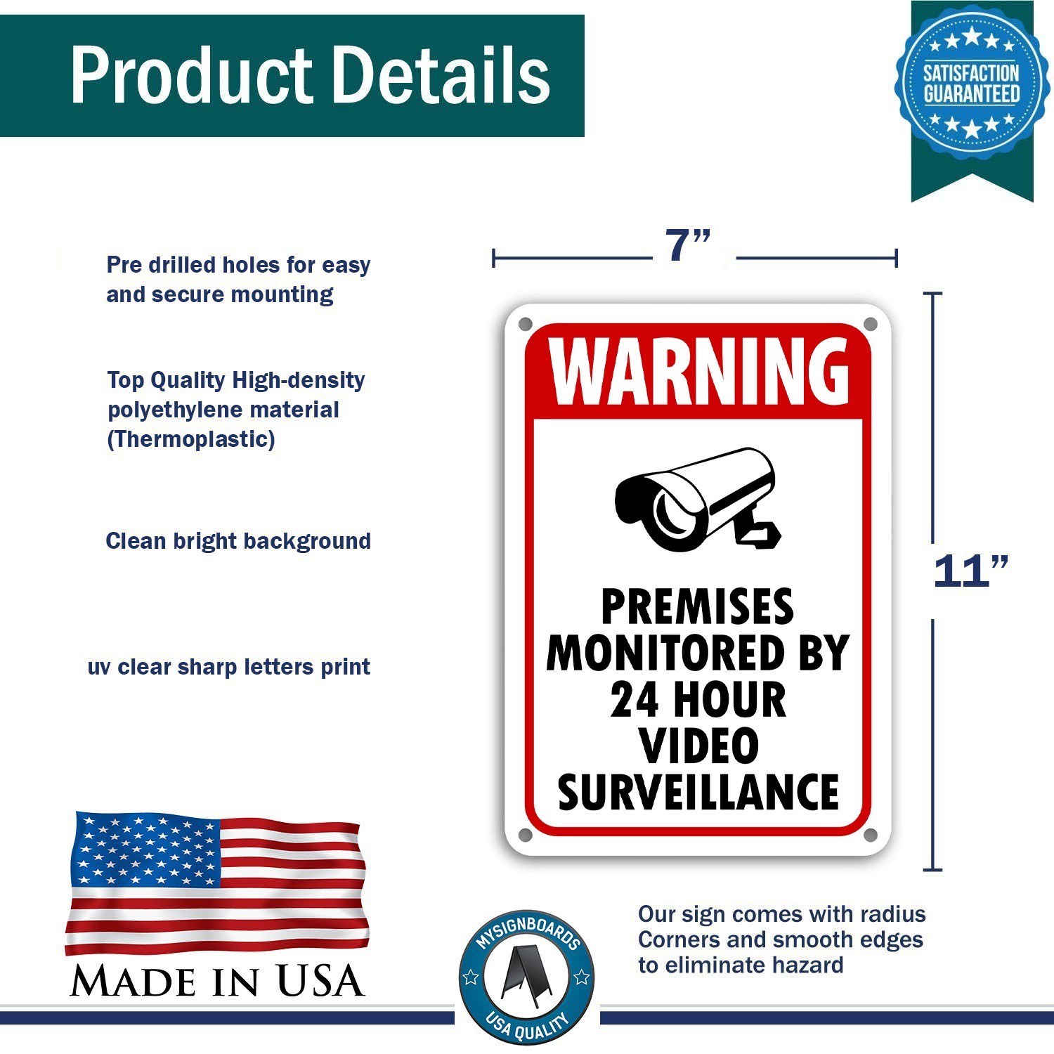 WARNING SIGNS 24 HOUR VIDEO SURVEILLANCE SECURITY SIGN – CCTV CAMERA SIGN