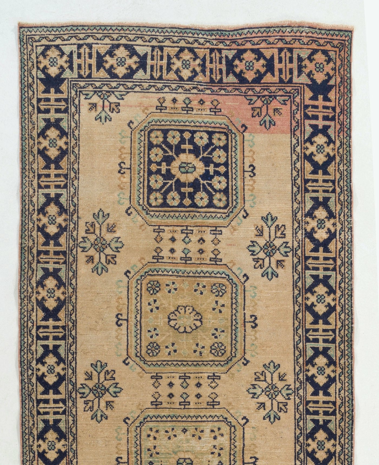 4.6×12 Ft Vintage Anatolian Oushak Runner Rug. Hand Knotted Wool Rug