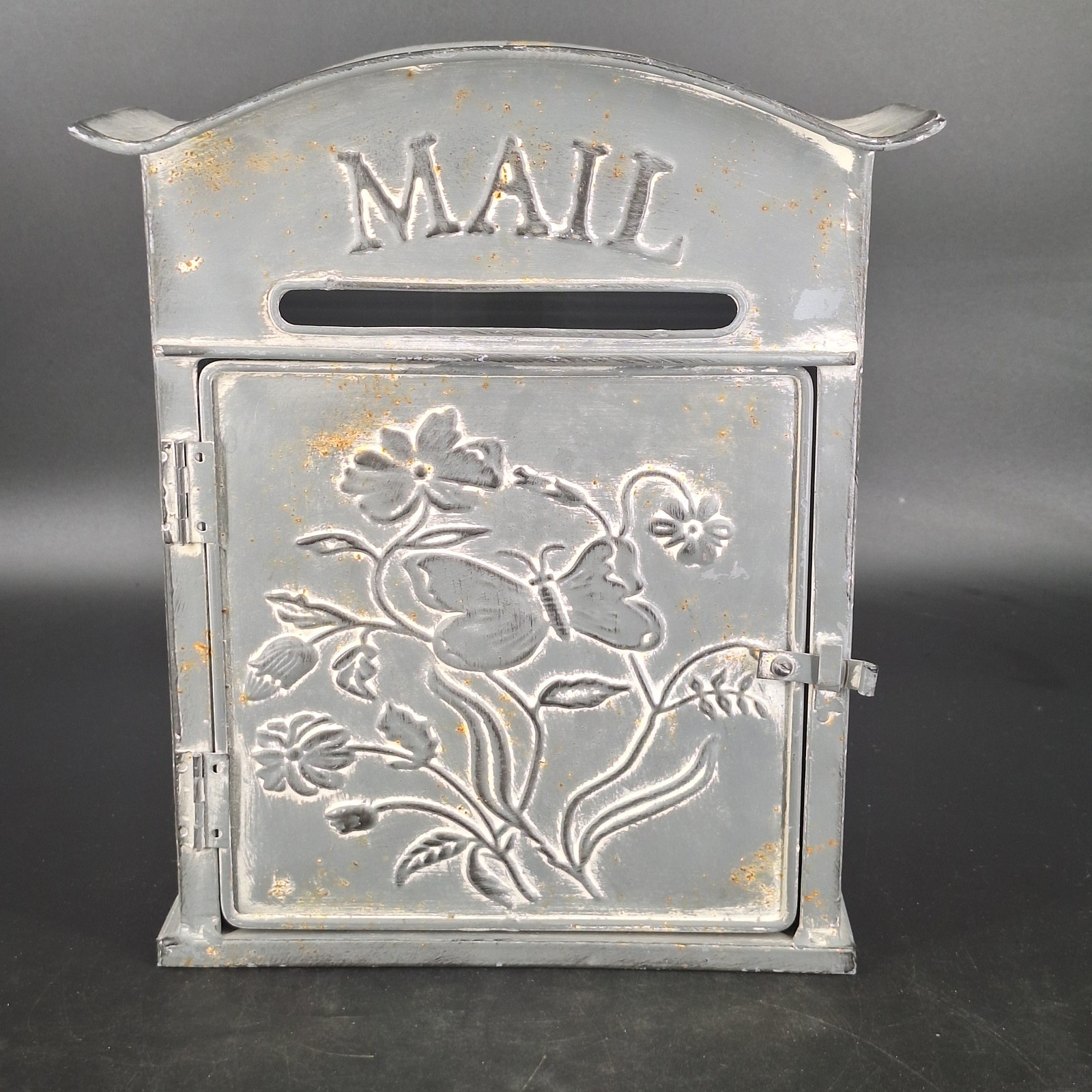 Farmhouse Mail Embossed Metal Wall Mount Mailbox Distressed Gray 10.5″ x 12.25″