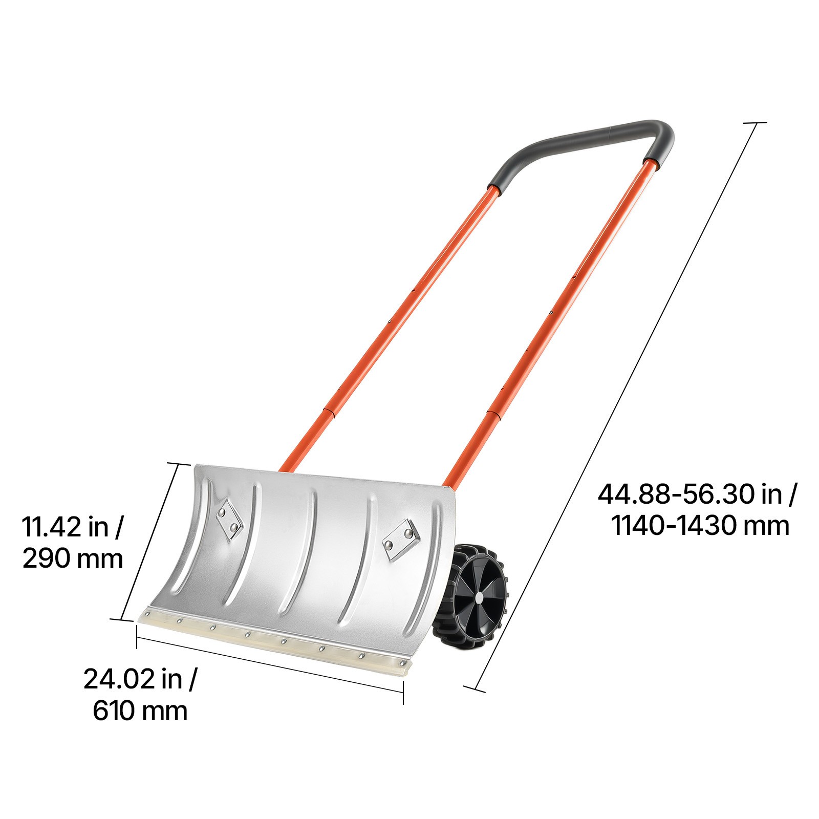 Snow Shovel with Wheels 24″ Durable Metal Snow Removal Pusher Plow for Driveway