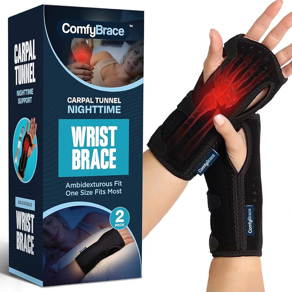 ComfyBrace 2 PACK Nighttime Pain Relief Wrist Brace for Carpal Tunnel,…