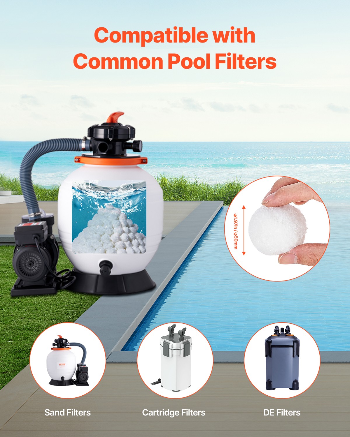 VEVOR Pool Filter Balls for Sand Filter Pump 3.5 lbs Reusable for Swimming Pool