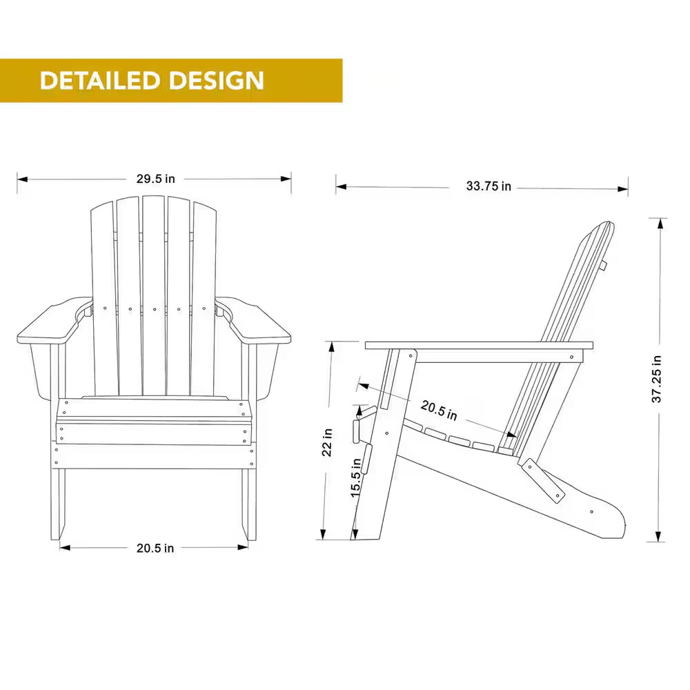 37 In. H Marina Weather Resistant Folding Outdoor Patio HDPE Poly Plastic Adiron