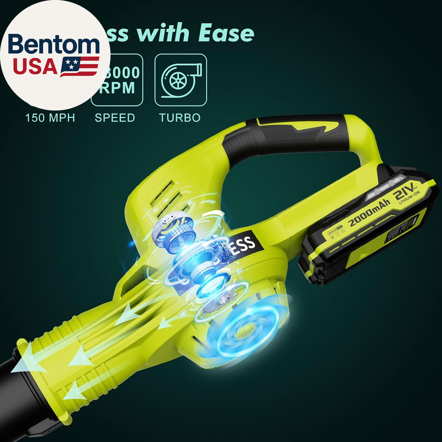 Leaf Blower Cordless – 21V Powerful Electric Leaf Blower with 2 Batteries and Ch