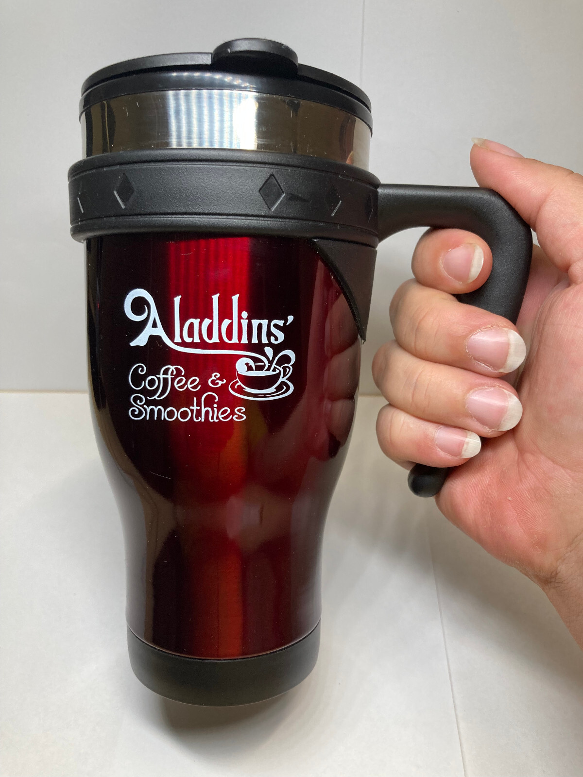 COFFEE & SMOOTHIE 16 oz. STAINLESS STEEL TRAVEL MUG in RED – HAND WASH ONLY (SQ)