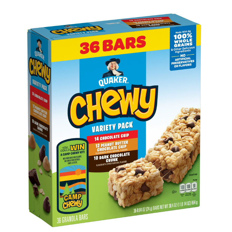 Quaker Chewy Granola Bars, 3 Flavor Variety Pack, 30.4 oz, 36 Count