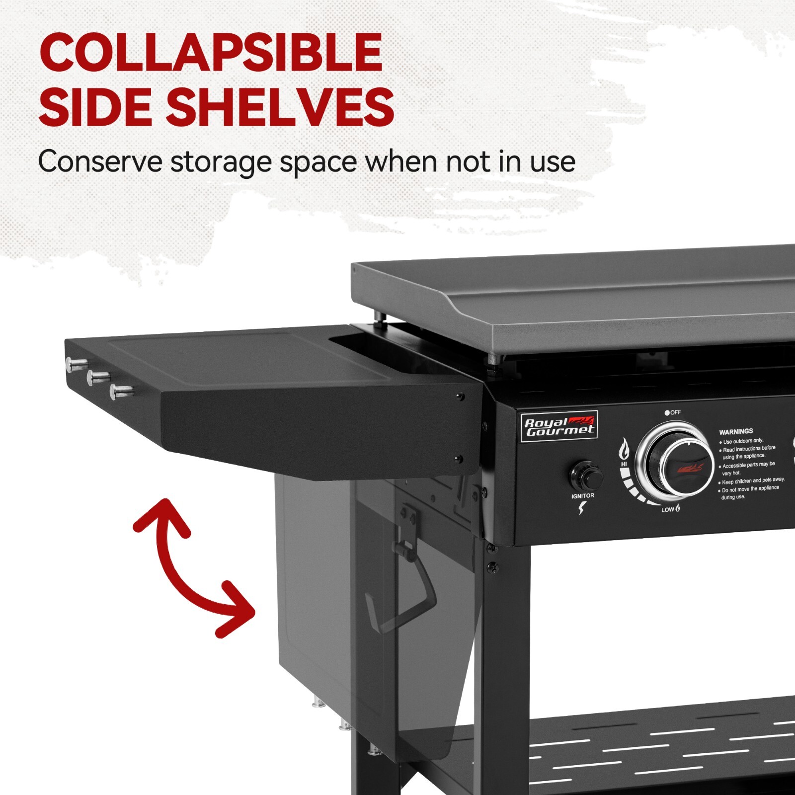 Royal Gourmet 28-Inch 3-Burner Propane Gas Griddle with Collapsible Side Shelves