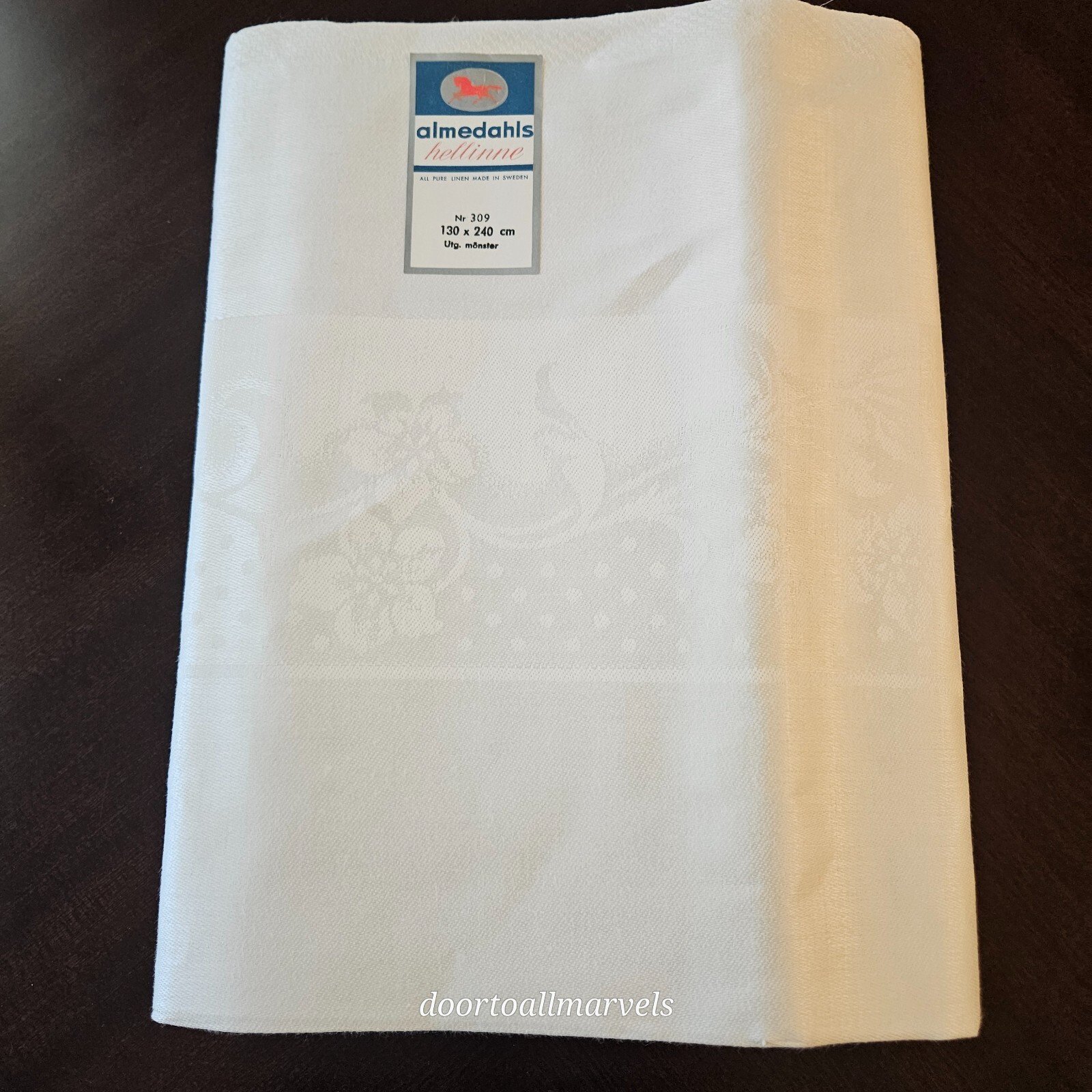 VTG Sweden Woven Pure Linen Damask Table Cloth 52″ x 97″ Almedahls Elegant