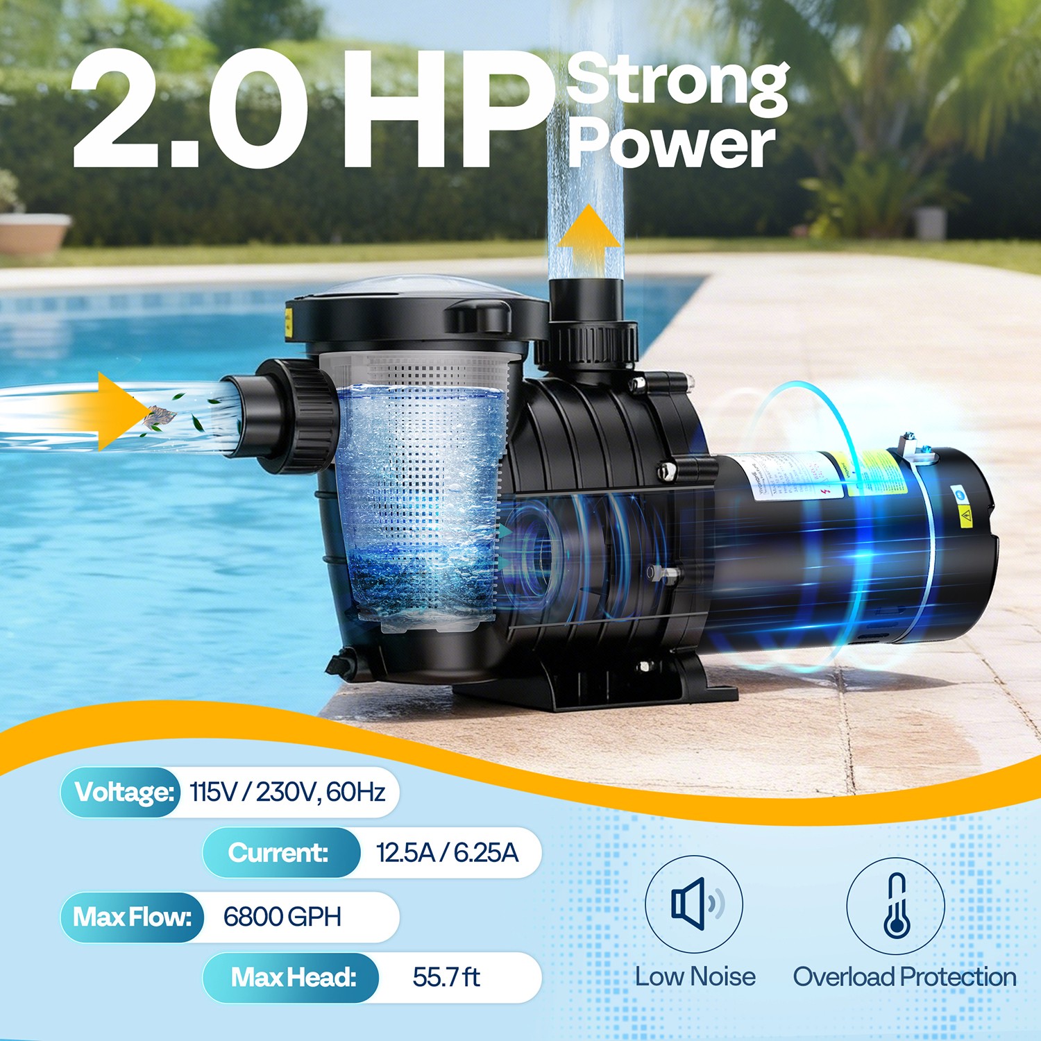1.5HP 2HP Swimming Pool Pump Replacement for Hayward In/Above Ground 115V/230V