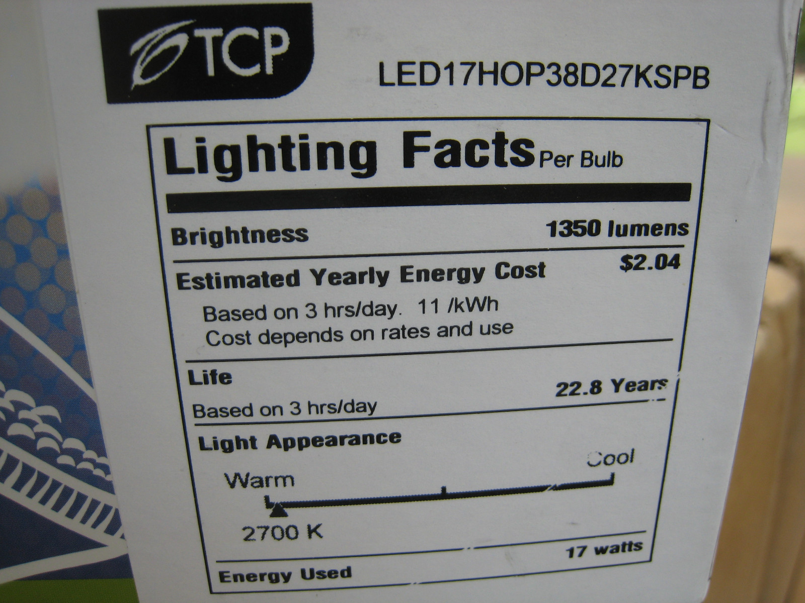 TCP Dimmable LED17HOP38D27KSPB 17watt 2700K Warm 1350 Lumens FREE SHIP
