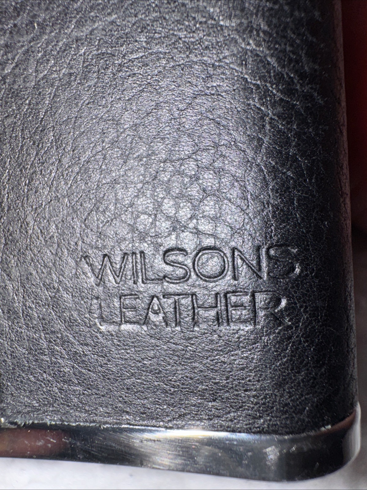 Wilsons Leather Wrapped Flask. Black Stainless Steel 18-8 3 1/2oz VG Con.