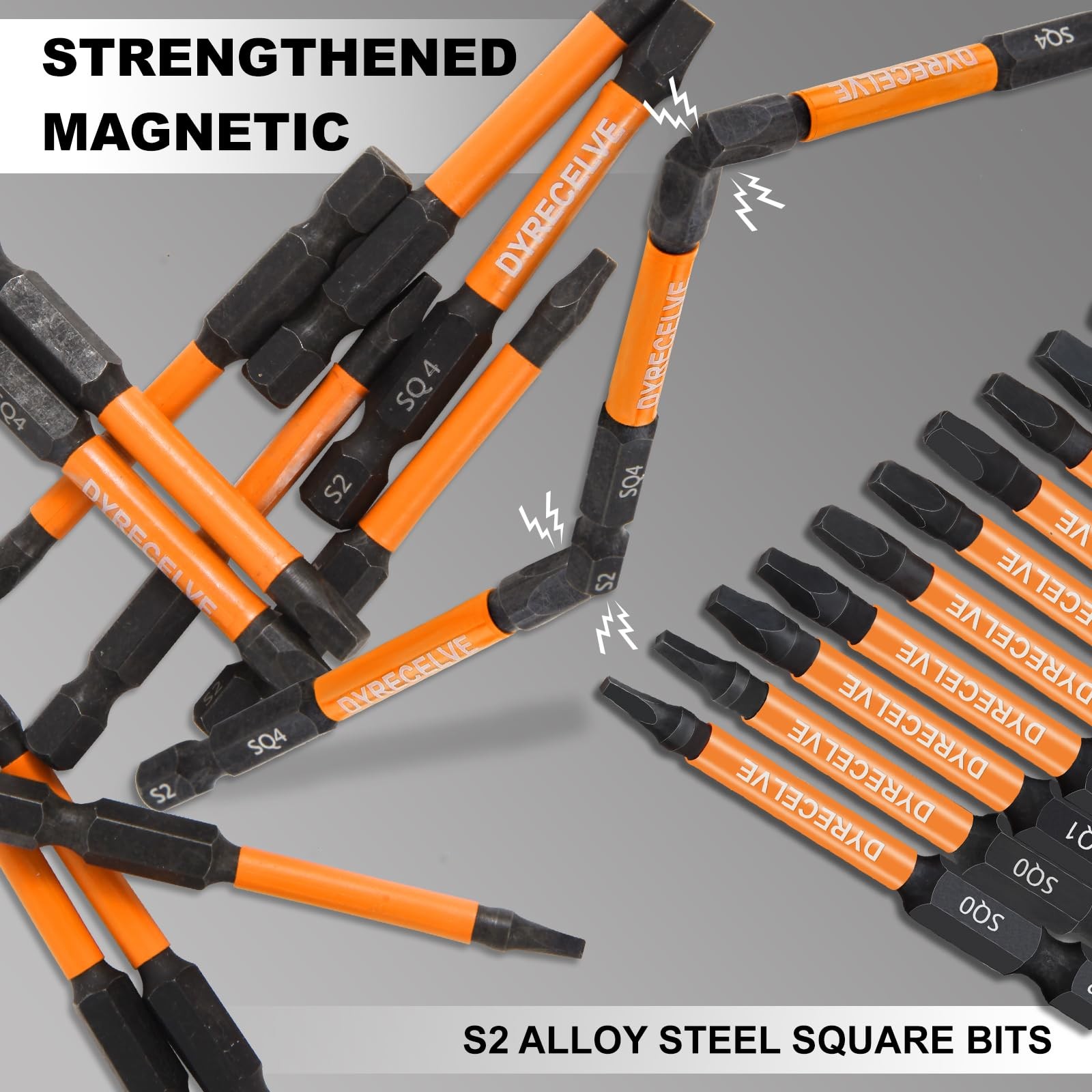 12-Pack Square Drive Bits- PREMIUM S2 Alloy Steel Square Bit Set Magnetic Hea…