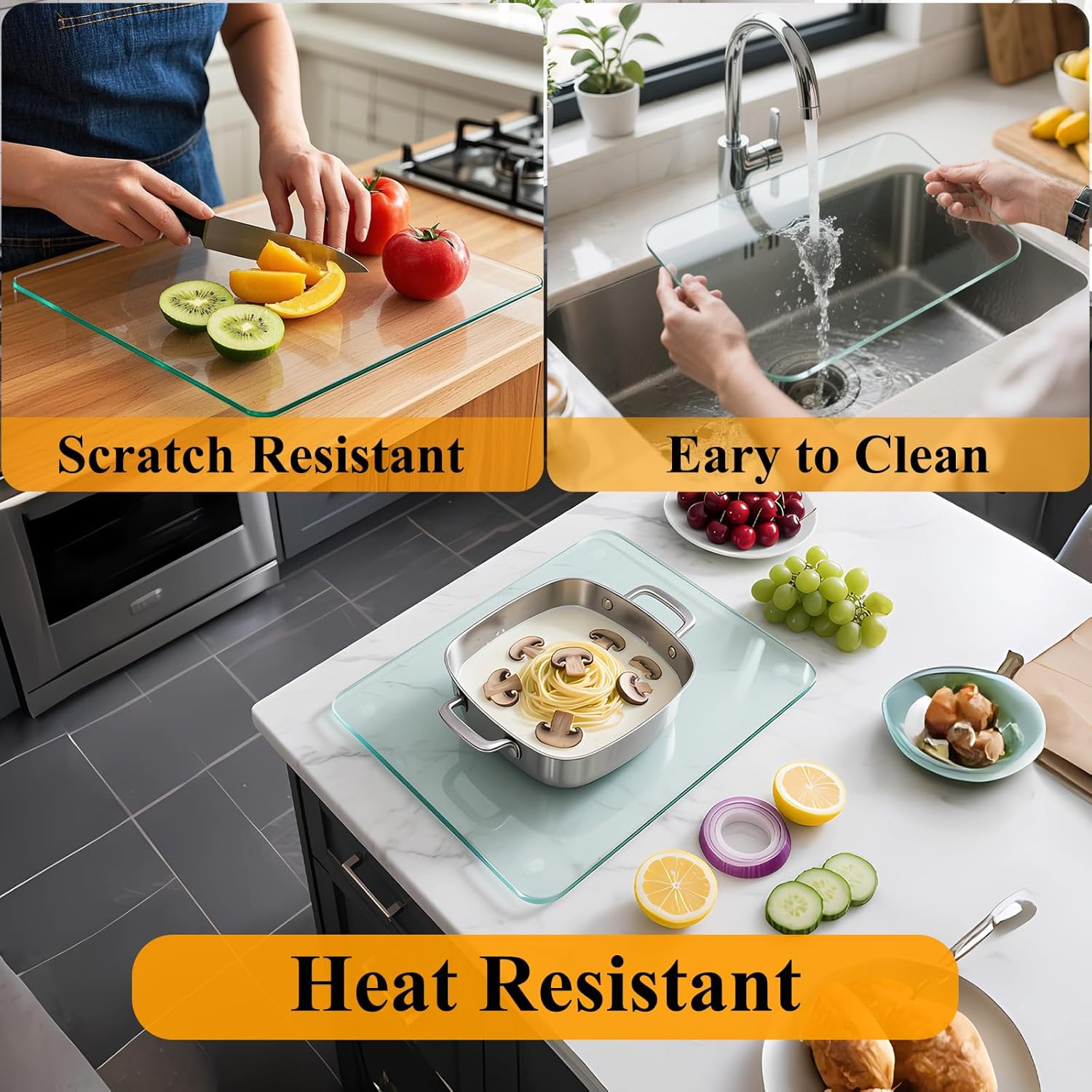 Tempered Glass Cutting Board for Kitchen, 12 X 16 Inch Clear Cutting Board with