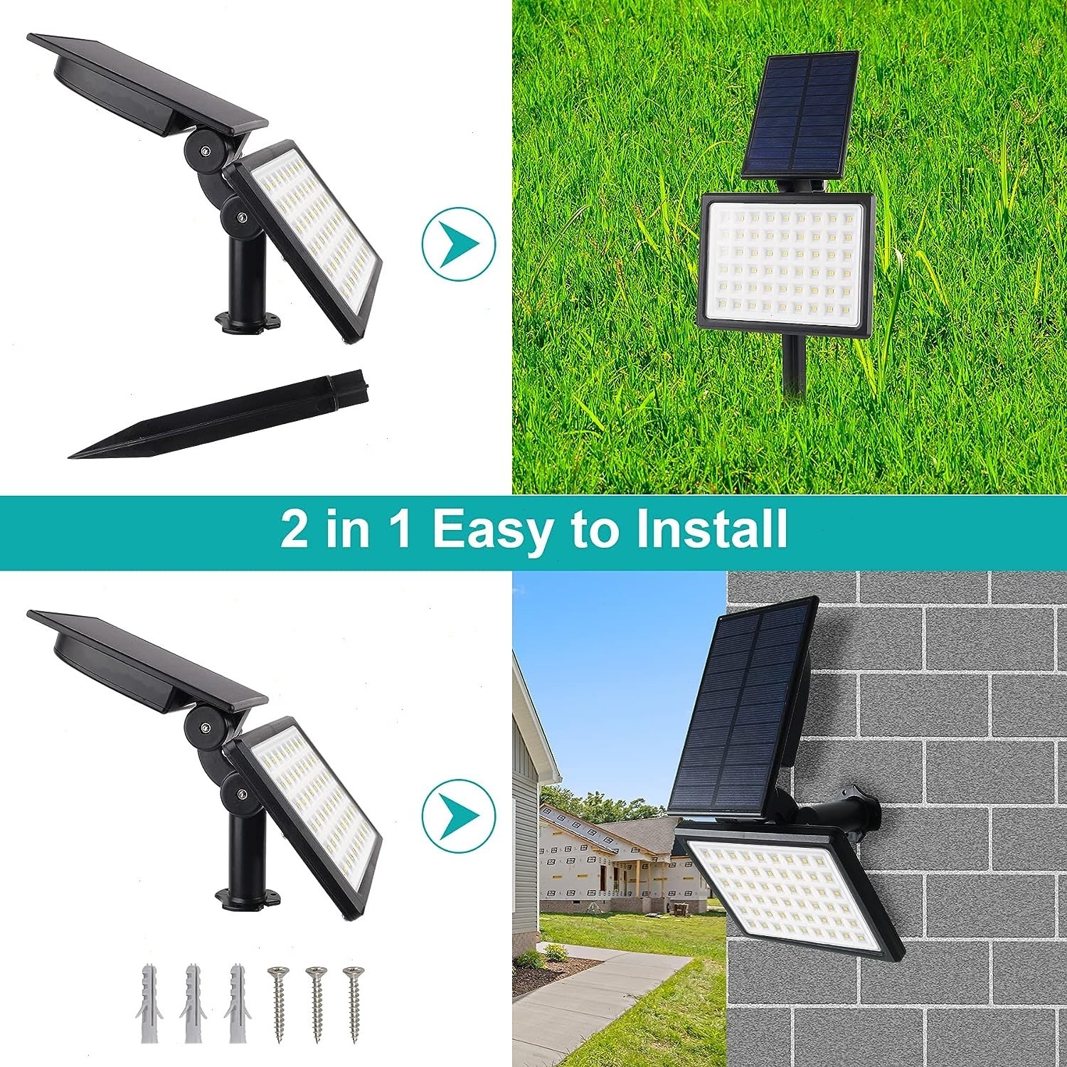 T-SUN 2PCS Solar LED Spotlights Landscape Lamp For Outdoor Driveway Pathway Yard