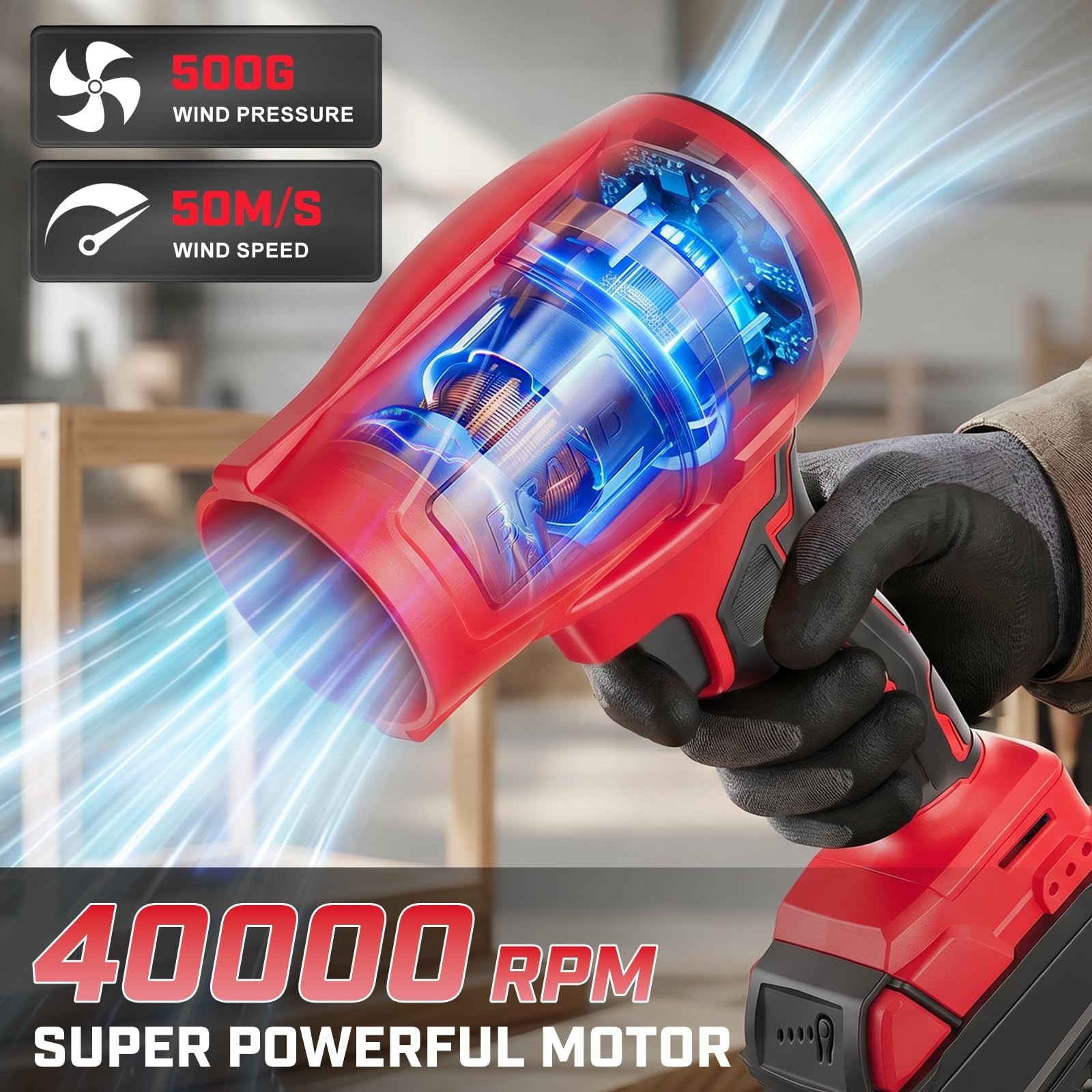 Powerful Cordless Leaf Blower 450 CFM 150 MPH, Handheld, Stepless Speed, Lawn &