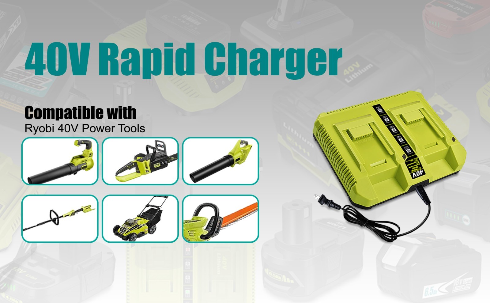 OP401 40 Volt Dual Charger for Ryobi 40V Lithium Battery Rapid Charger Fast