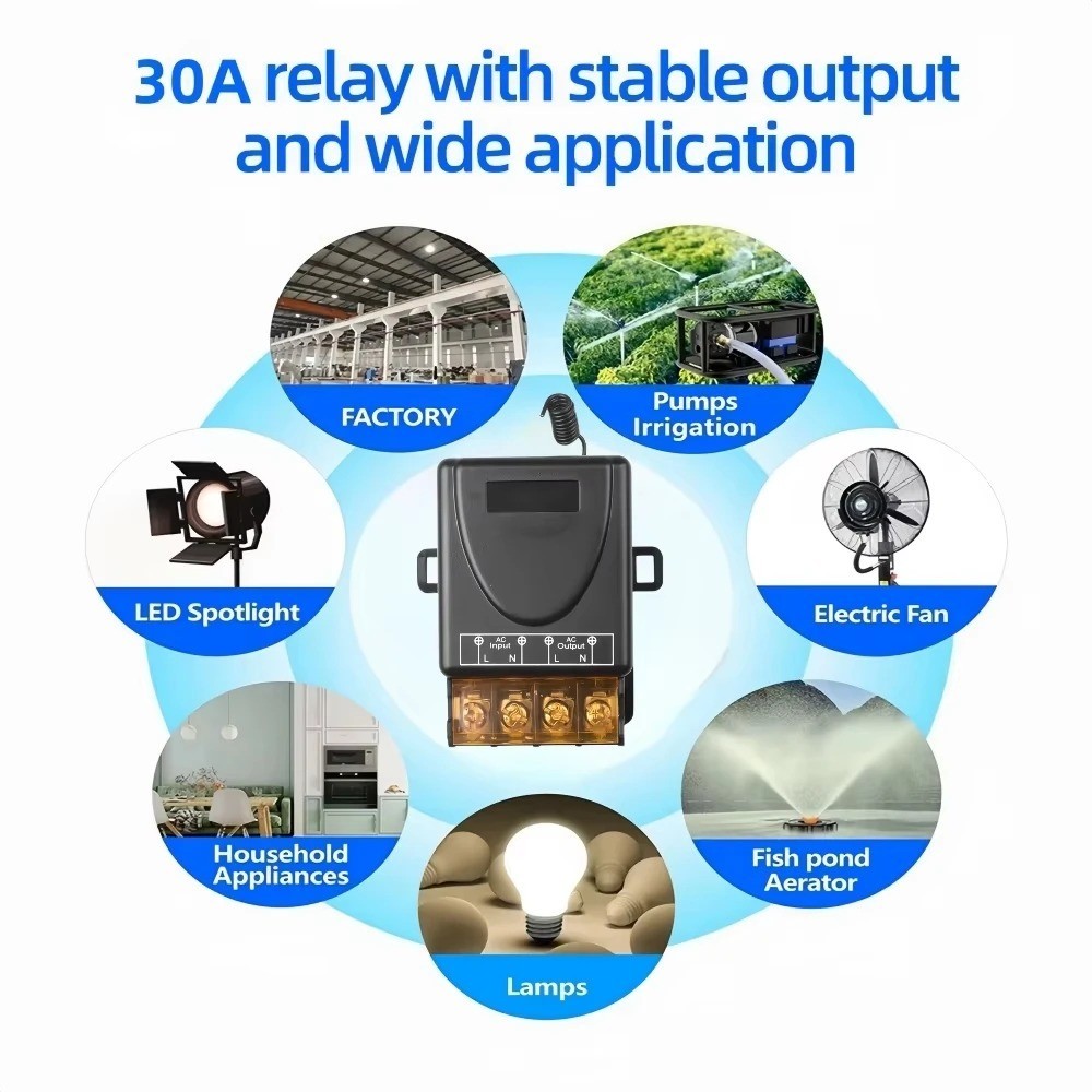 433MHz Universal Wireless Switch AC 220V 30A Relay Remote Control Receiver