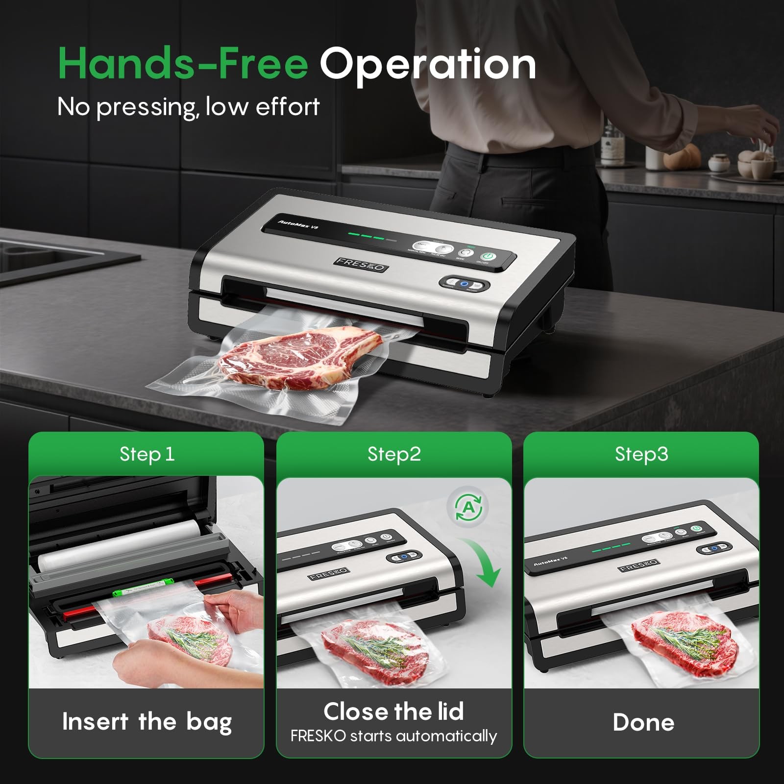 Automatic Vacuum Sealer for Food, Hands-Free Operation Food Sealer, Continuou…