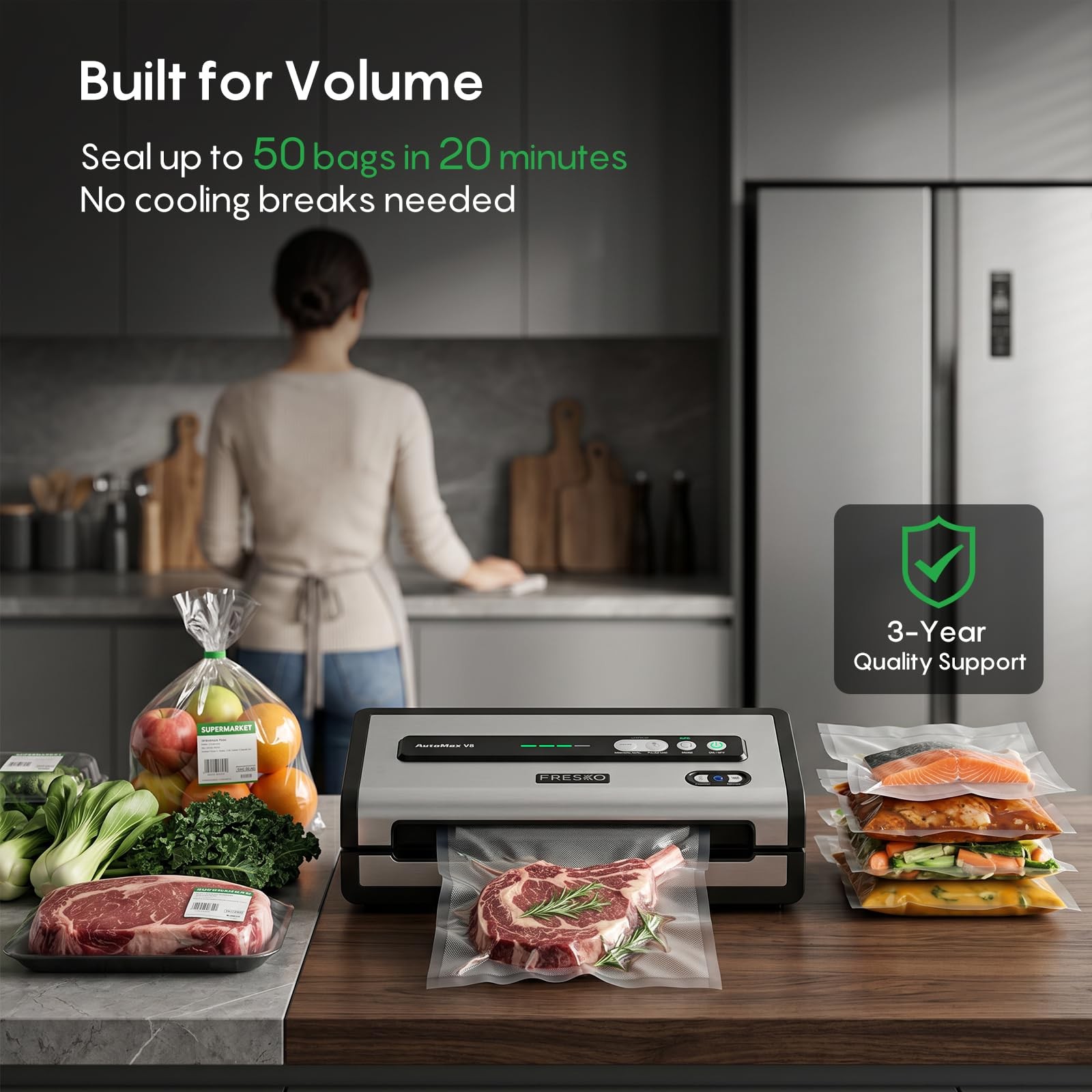 Automatic Vacuum Sealer for Food, Hands-Free Operation Food Sealer, Continuou…