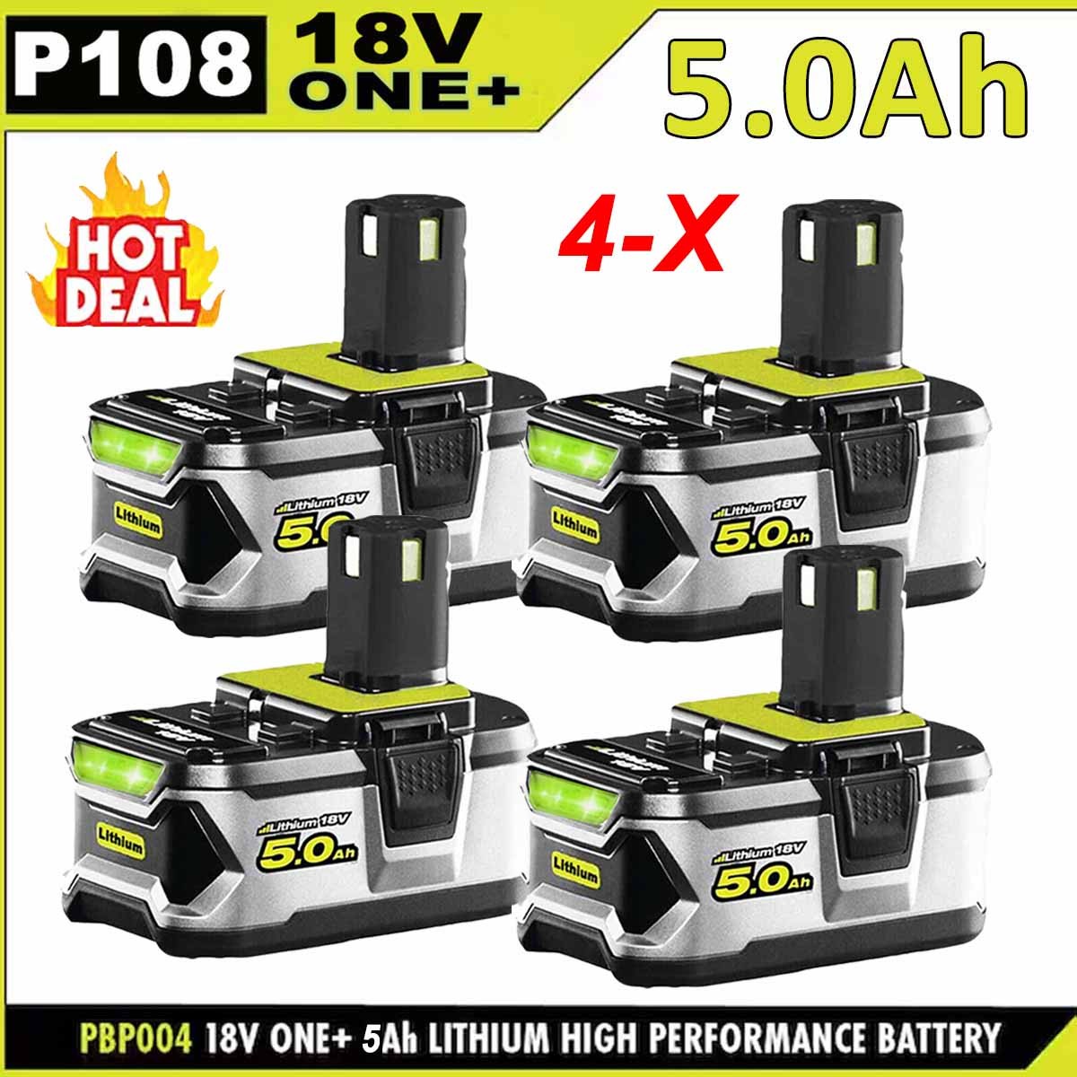 4X 5.0AH Battery P108 18V One Plus Lithium-ion High Capacity 18 Volt for Ryobi