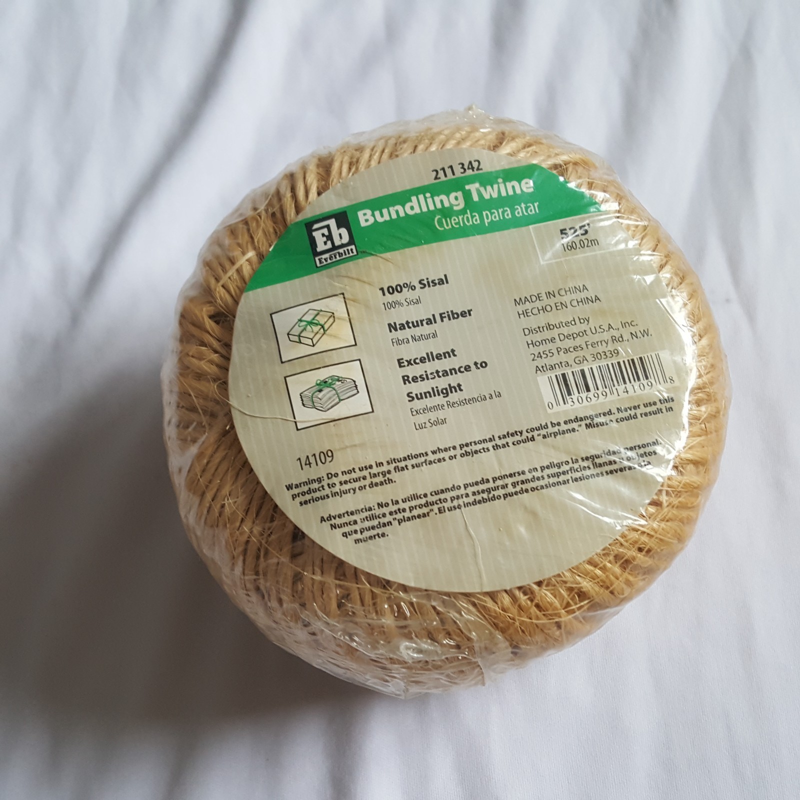 Everbilt 14109 525 ft. Bundling Twine Natural 100% Sisal Twisted rope 211 342..