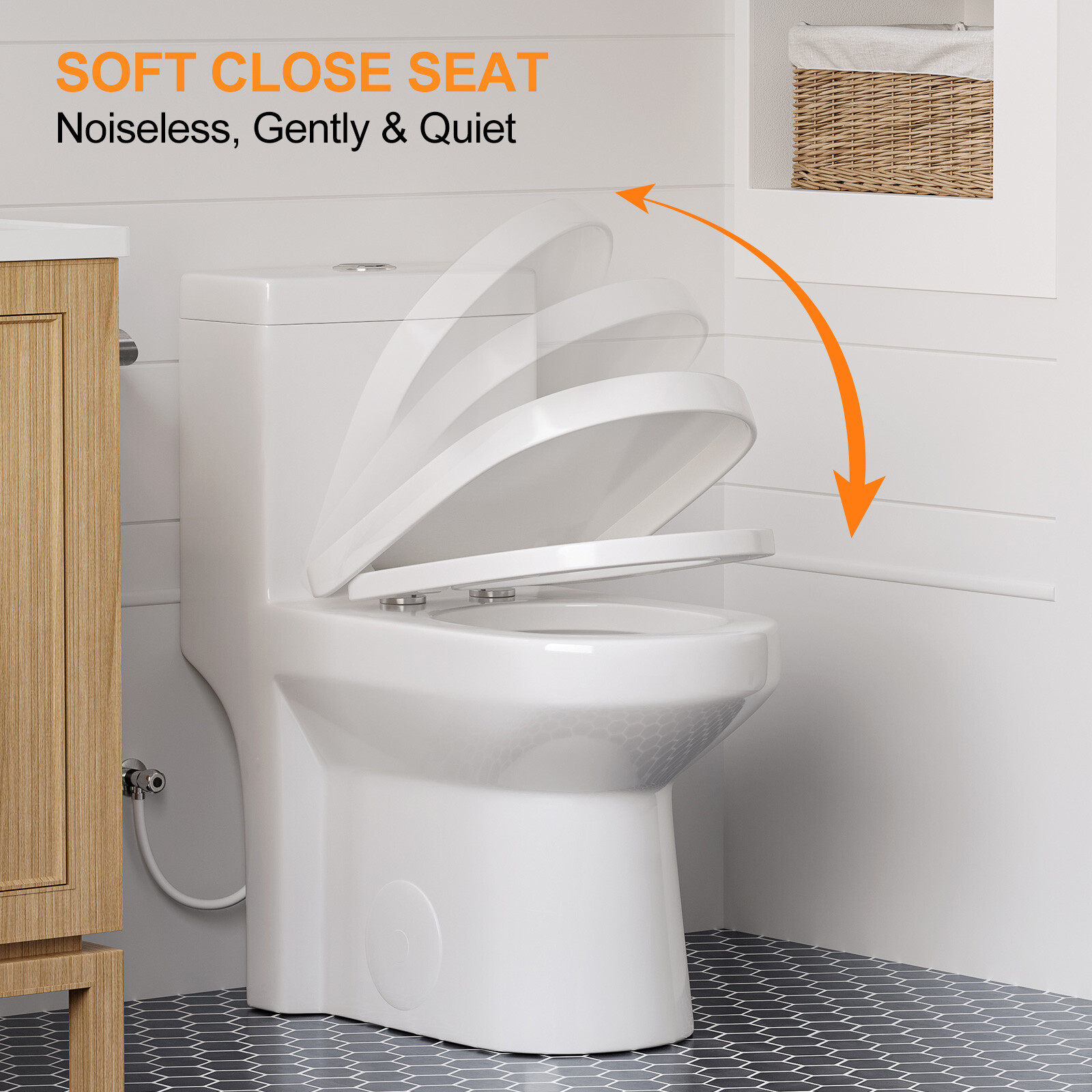 HOROW Small Modern One Piece Toilet Elongated Dual Flush w/ Soft Close Seat