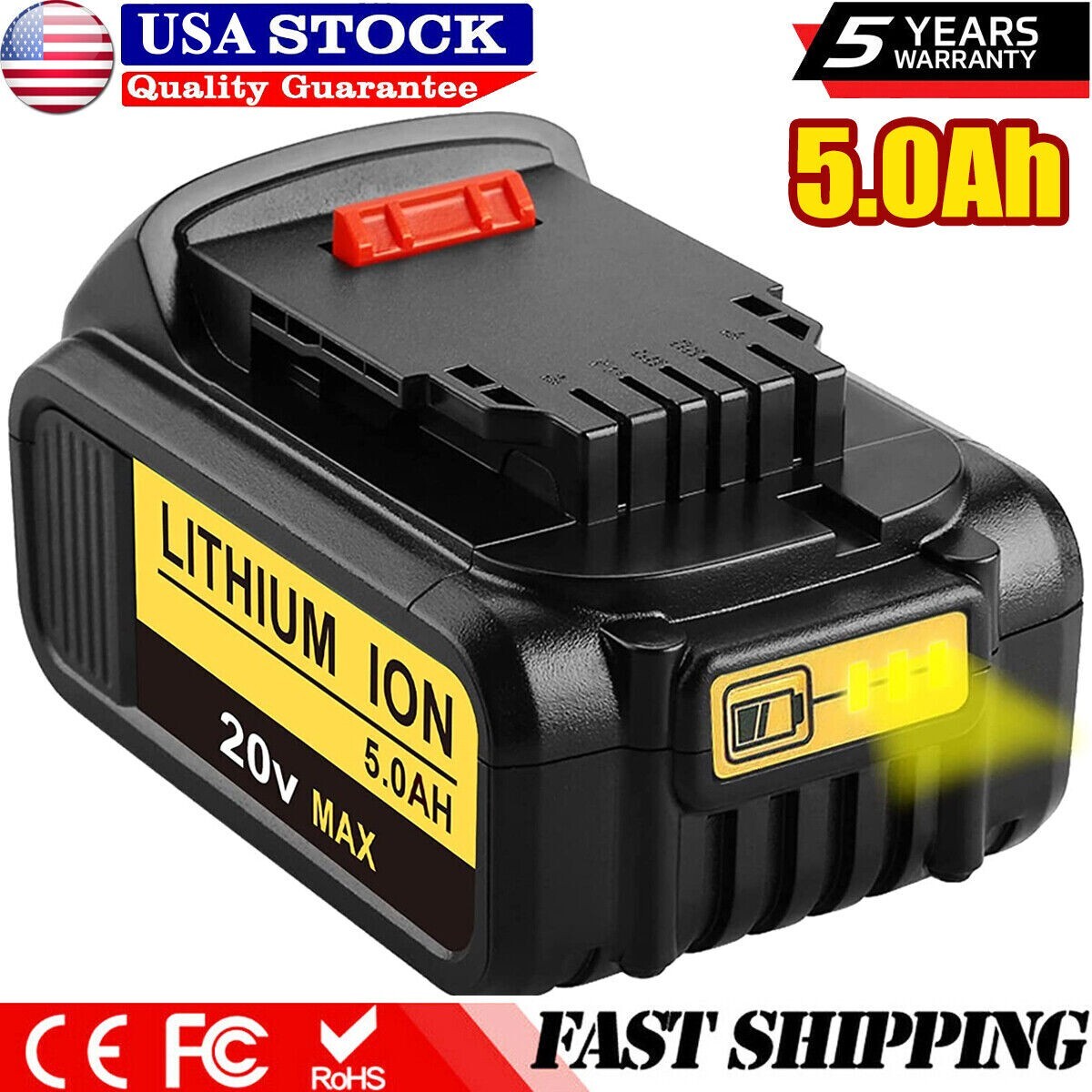 FOR DEWALT DCB205-2 20V MAX Premium 5 Ah Li-Ion Battery 20-Volt DCB206 DCB200