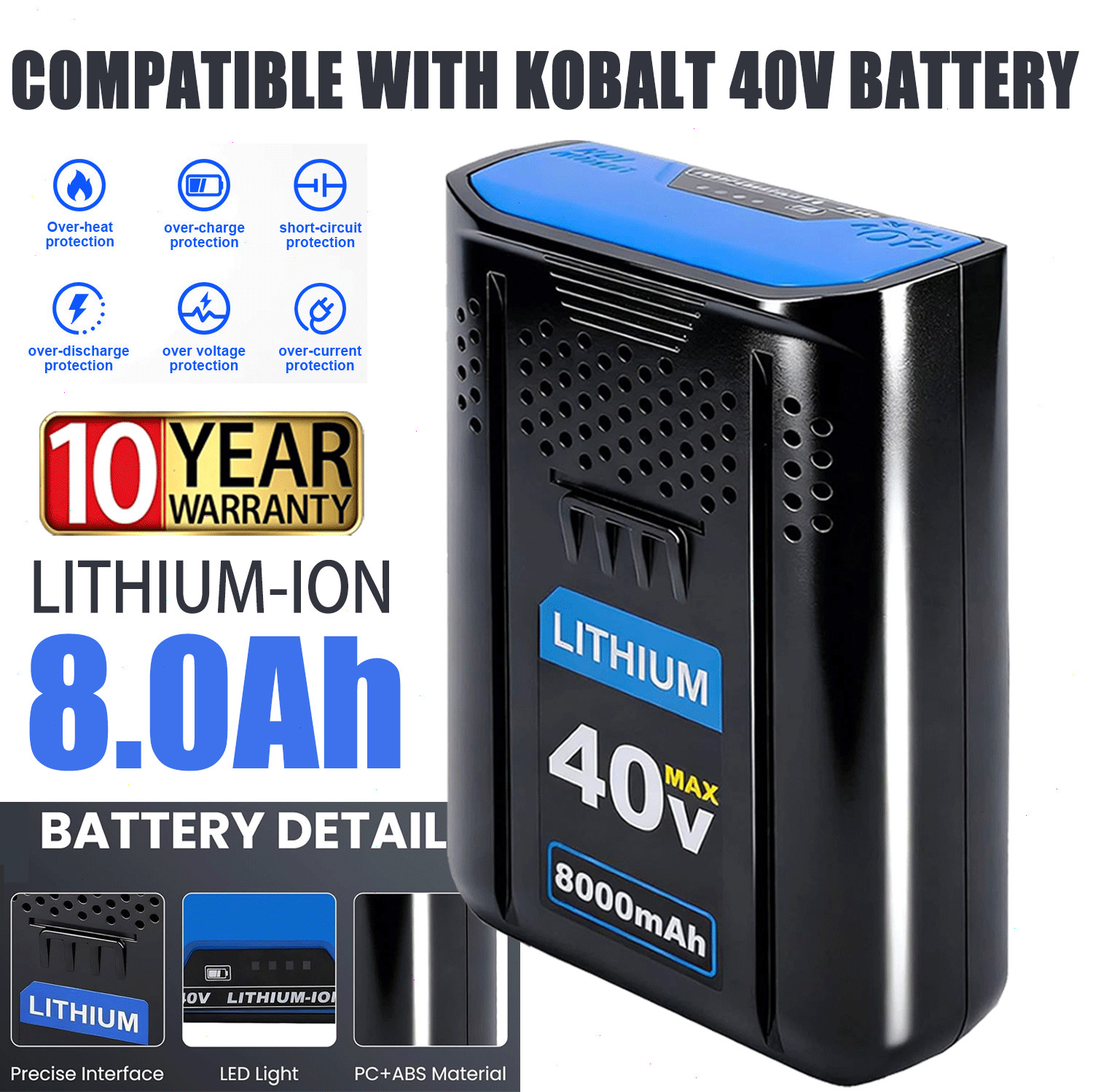 8000mAh For Kobalt 40V 8.0Ah Extended Run Li-Ion Battery KB440-03 KB540-06 NEW