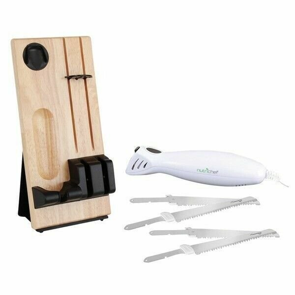 Nutrichef PKELKN16 Portable Electrical Food Cutter Knife Set with Bread Carving