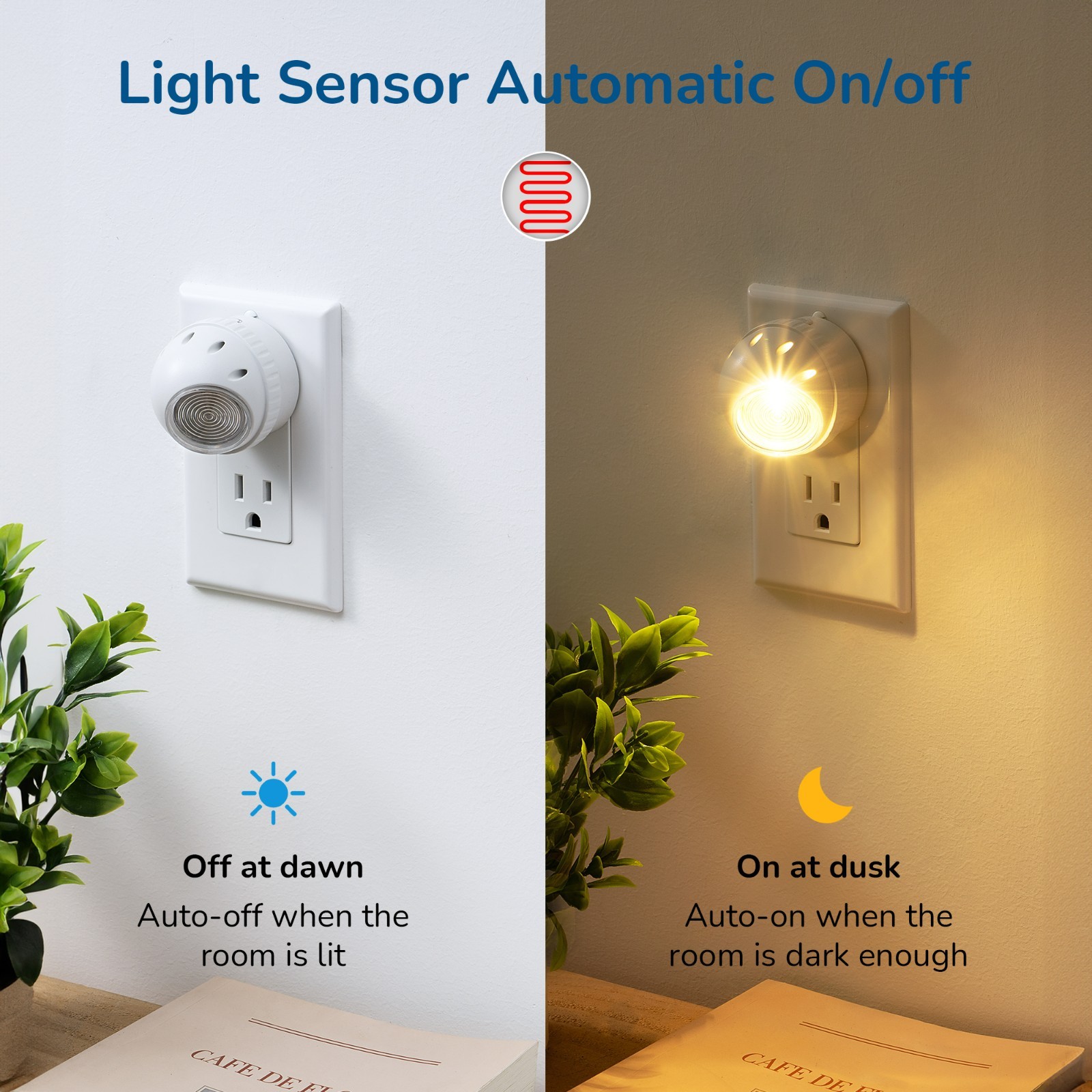 DEWENWILS Plug in Light Sensor Night Light Warm White LED Bedroom Lights 4 Pack