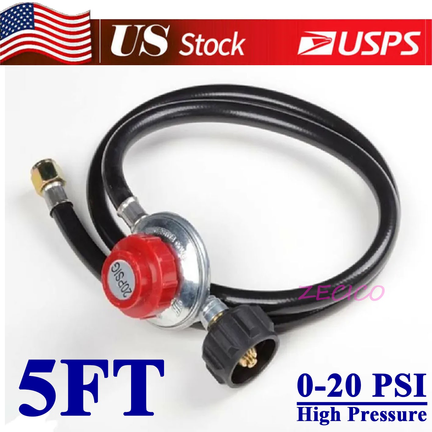 High Pressure Propane Cast-Iron Round Burner 4FT Regulator Hose & Fitting