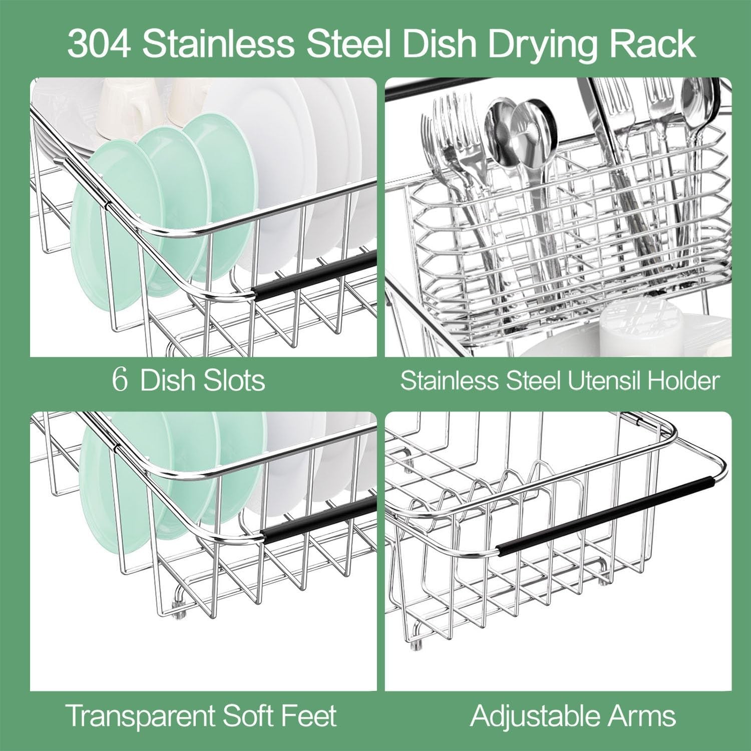 Adjustable In-Sink Dish Drainer Rack Expandable 304 Stainless Steel Drying Rack