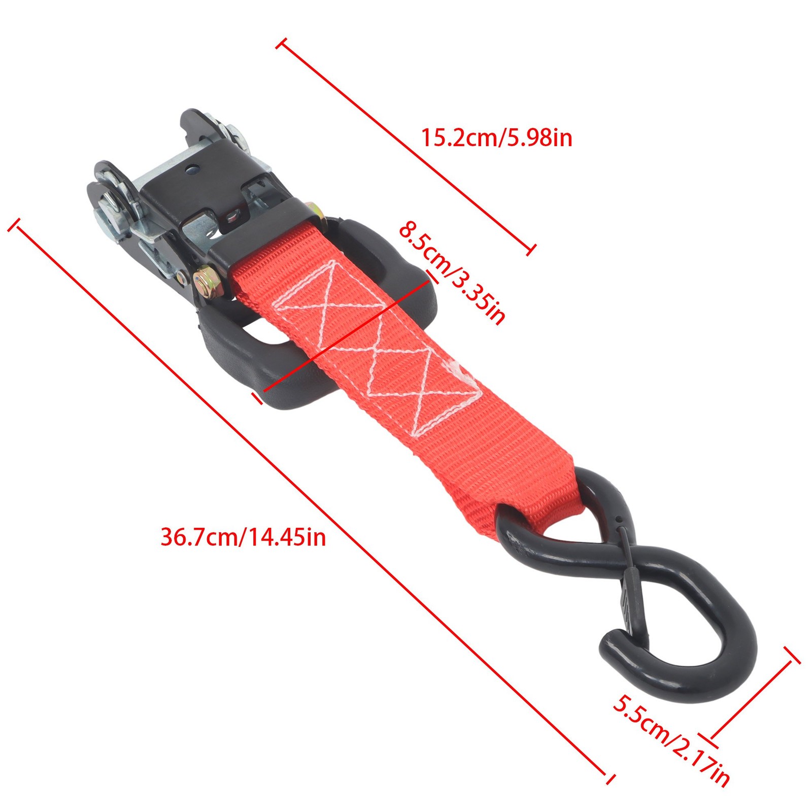 4 Pack 1.6″ x 8′ Ratchet Tie Down Straps Red 5208 lbs Break Strength w/ S Hooks