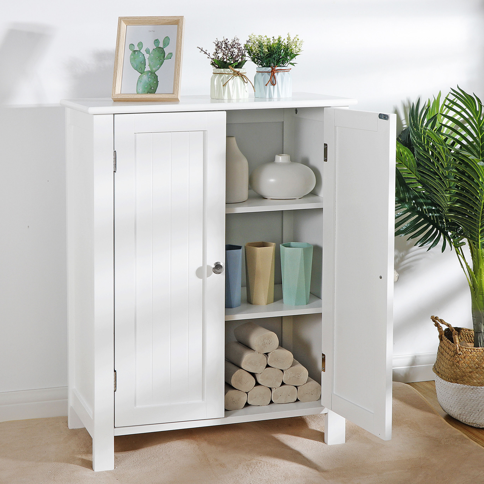 Bathroom Floor Storage Cabinet with 2 Adjustable Shelf Free Standing Kitchen