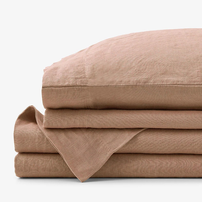 The Company Store Premium Breathable Washed Linen Solid Bed Sheet Set