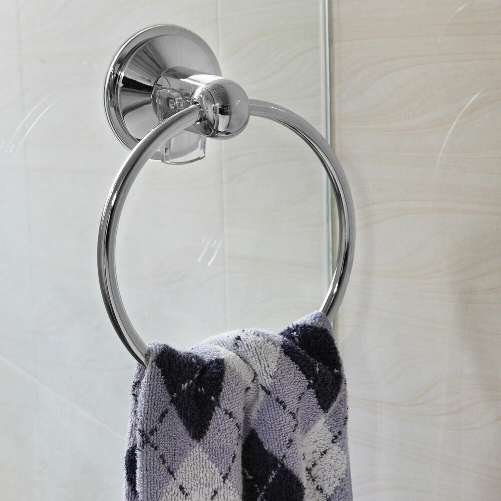 HotelSpa Chrome Shower Bathroom Insta-Mount Wall Towel Ring Rack Holder Hanger