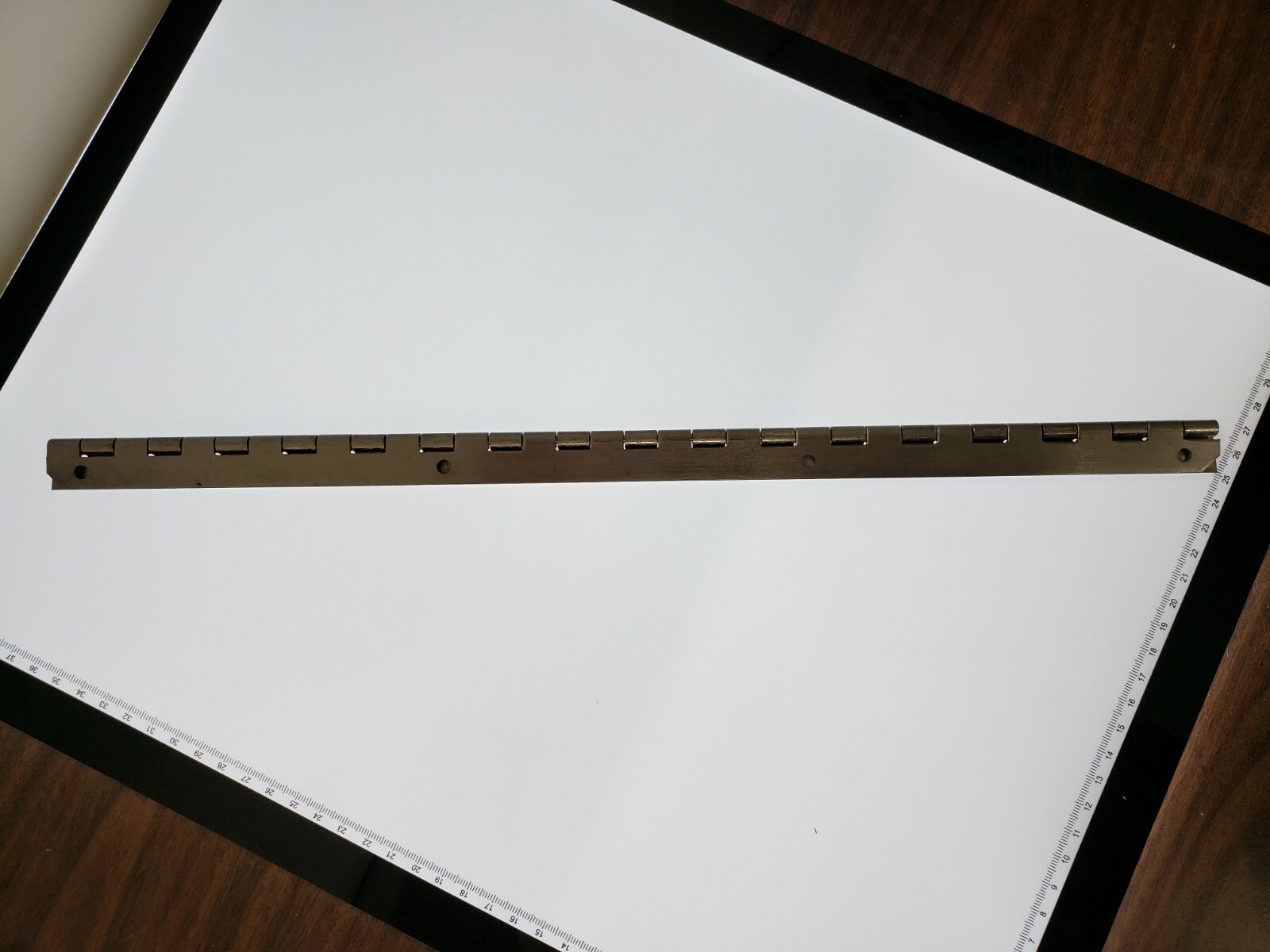 Aluminum Hinge (2 piece) Staked with Holes on one leaf 17″ long X 1.25″ wide