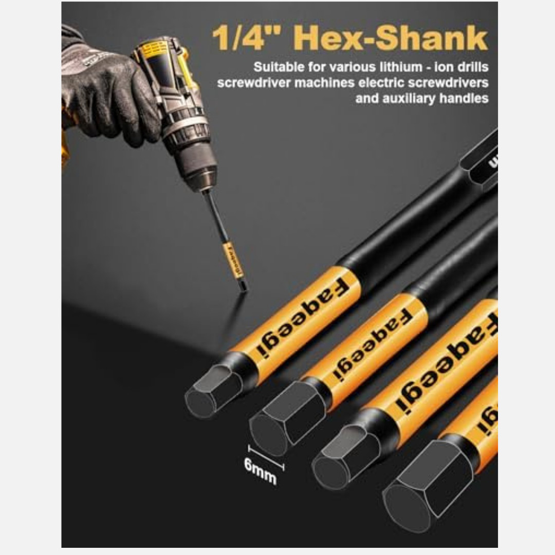 4-Inch Long Hex Bit Set 20PCS (Metric & SAE) Impact Allen Wrench/Key Drill Bit