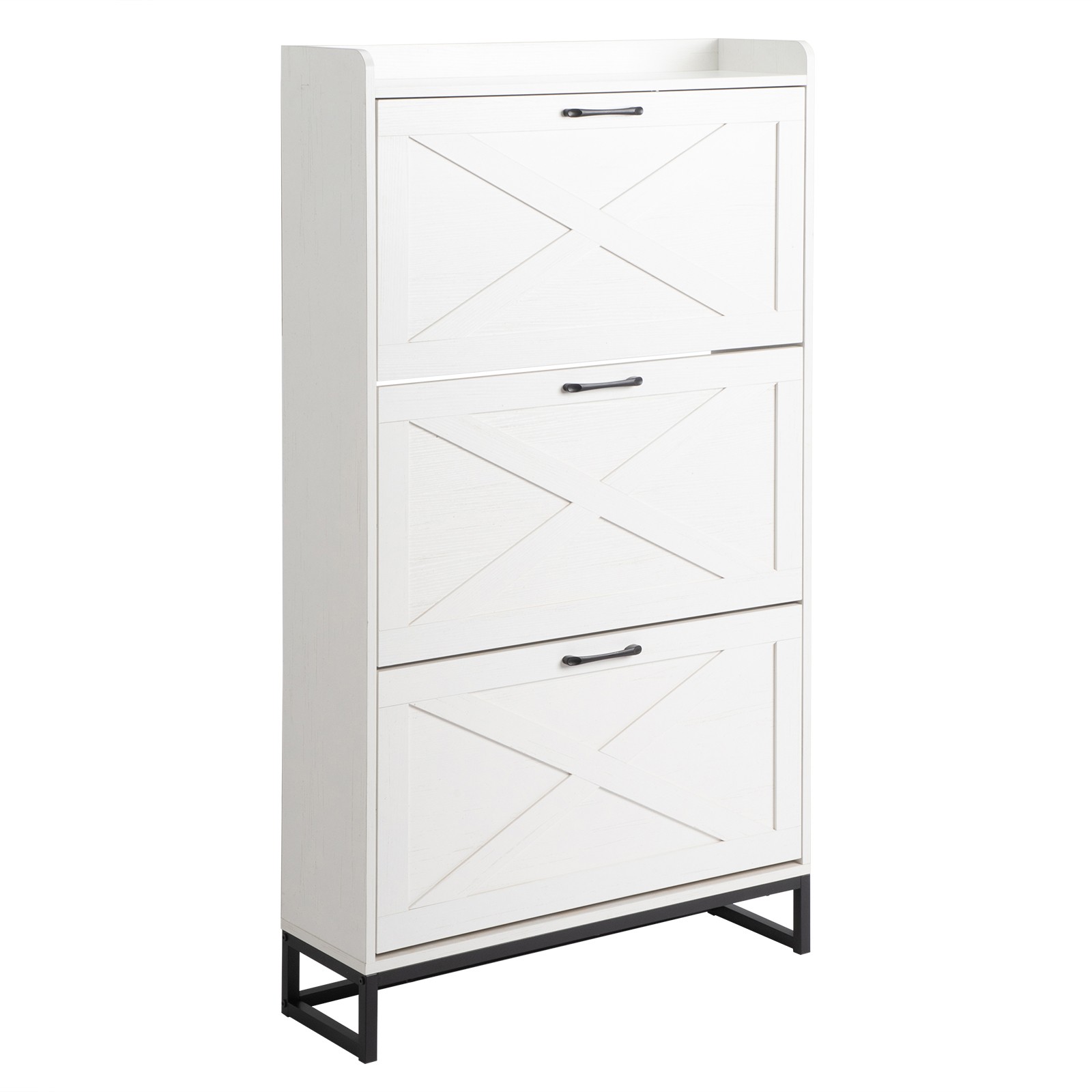 Barn Door Three-drawer Cabinet Shoe Cabinet Particleboard Distressed White